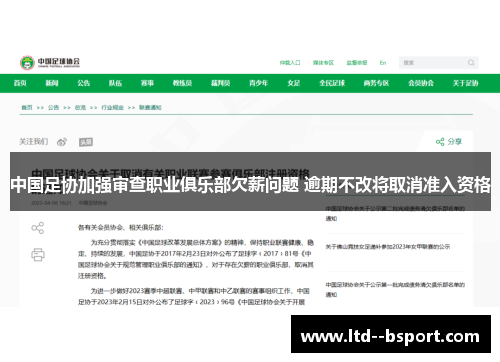中国足协加强审查职业俱乐部欠薪问题 逾期不改将取消准入资格 中国足协加强审查职业俱乐部欠薪问题 逾期不改将取消准入资格